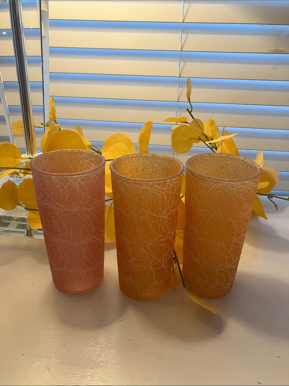 Vintage MCM Spaghetti String Vinyl Color Craft Glasses (3)